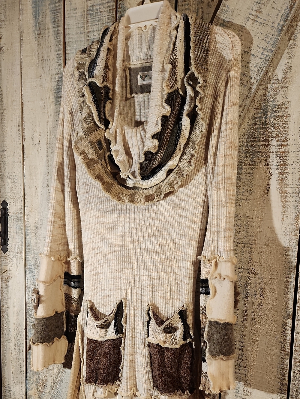 JUST MY STYLE RECYCLED Ribbed Cowl Neck Sweater dress ONE OF A KIND!